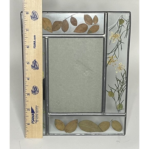 Vintage Carr Burnes of Boston Pressed Flowers Leaded Glass Photo Frame 3.5"x5" - Picture 3 of 5